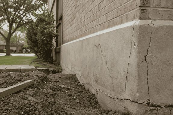 Cracked concrete foundation of a suburban home in San Antonio