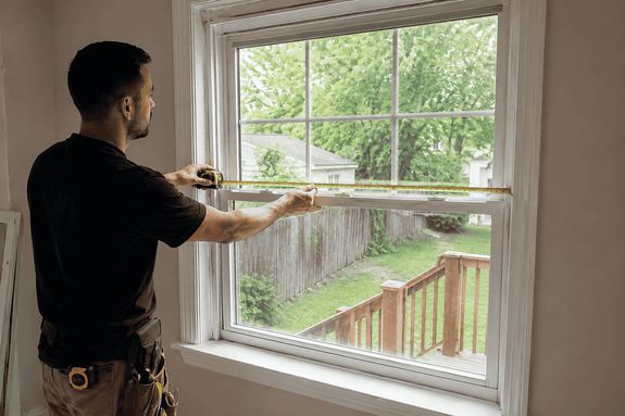 New York contractor measuring an old window for replacement