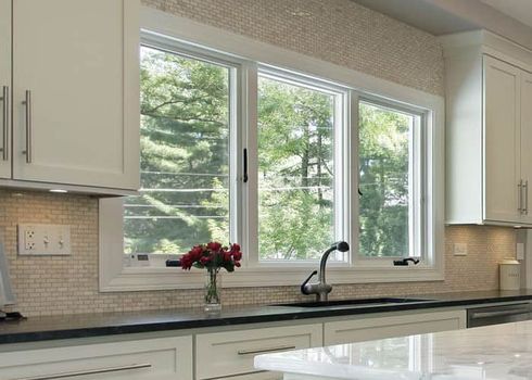 Modern kitchen with large windows