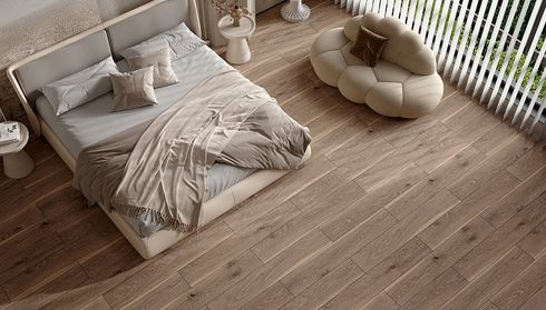 Modern bedroom with vinyl flooring