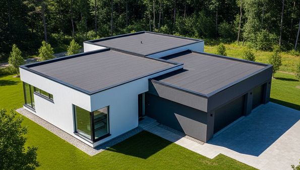 Modern home with a flat roof system