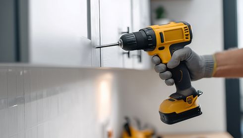 Drill tool tightening kitchen cabinet hardware