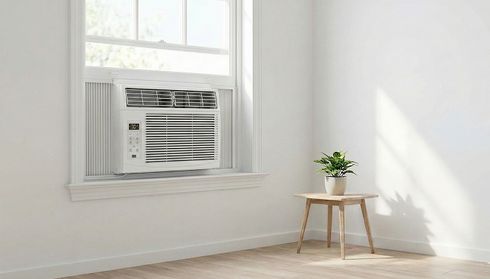 Window air conditioner in a bright room
