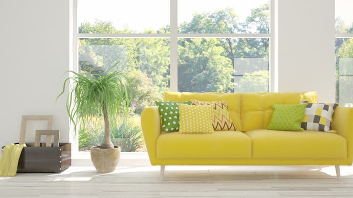 Yellow sofa in room